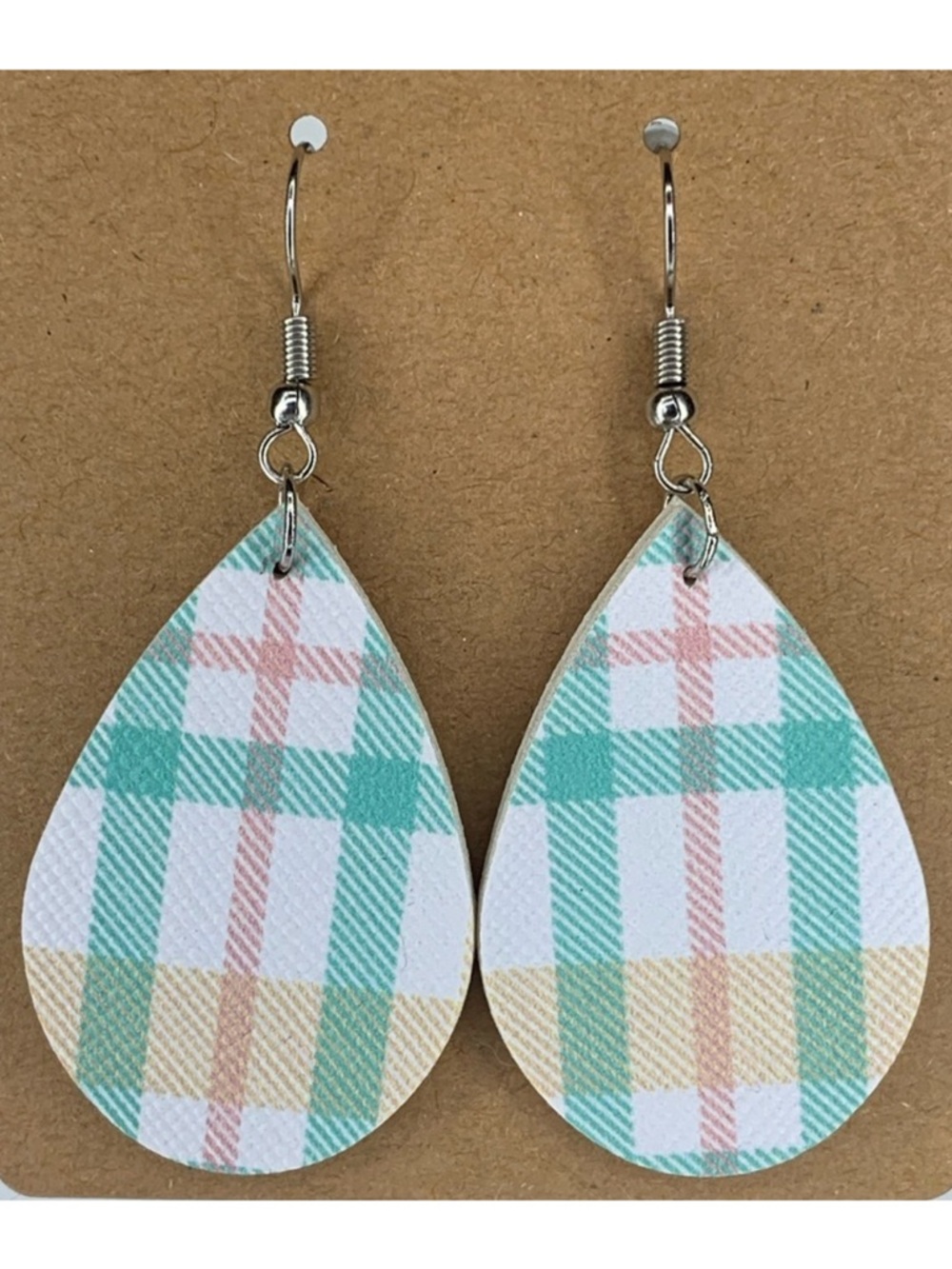 Mini Faux Leather Teardrop Earrings Spring Plaid Fashion Jewelry - Picture 1 of 5